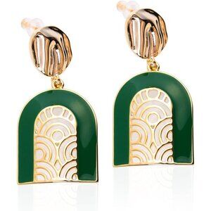 Green & Gold Earrings for Women Sparkly Geometric Dangle Drop Statement Jewelry